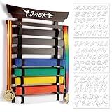 Winartton 8 Belts Karate Belt Display Rack with Stickers, Martial Arts Belt Display Holder, Taekwondo Belt Jiu Jitsu Belt BJJ Belt Display Hanging Holder for Kids and Adults