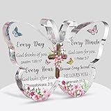 Barydat Acrylic Christian Gifts Bible Verses Religious Gifts for Women Men Inspirational Scripture Butterfly Prayer Room Decor Faith Keepsake Paperweights for Christmas Home (God Thinks of You)