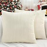 Simmore Christmas Decorative Throw Pillow Covers 18x18 Set of 2, Soft Plush Flannel Double-Sided Fluffy Couch Pillow Covers for Sofa Living Room Home Decor, Cream White