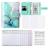 Budget Binder, A6 Marble PU Leather Binder, Money Organizer Budget Planner with 8 Zipper Cash Envelopes, 12 Expense Budget Sheets & 2 Letter Label Sticker for Budgeting, Saving Money