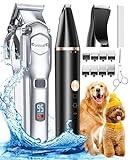 oneisall Dog Grooming Kit for Heavy Thick Hair&Coats/Low Noise Rechargeable Cordless Pet Shaver with Stainless Steel Blade and Dog Paw Trimmer/Waterproof Dog Shaver for Dogs Pets Animals