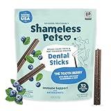 Shameless Pets Toothberry Dental Chews for Dogs – Natural Dog Dental Sticks for Fresh Breath, Teeth Cleaning & Removes Tartar, Grain-Free Dog Treats, No Corn or Soy, 32 Sticks