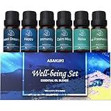 ASAKUKI Essential Oil Blends, Essential Oils Set for Diffusers for Home, Well-Being Kit- Calming, Dreams, Breathe, Relaxing, Mood, Fresh Air Aromatherapy Oils for Humidifiers, Massage, 6x10ml