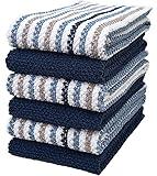 Premium Kitchen Towels (16”x 26”, 6 Pack) | Large Cotton Kitchen Hand Towels | Popcorn Striped Design | Dish Towels | 430 GSM Highly Absorbent Tea Towels Set with Hanging Loop | Blue