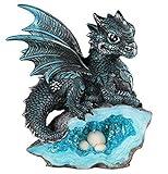 George S. Chen Imports Le Elegant 71581 Blue Medieval Baby Dragon with Crystal Egg Nest Decorative Figurine