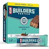 CLIF Builders - Chocolate Mint Flavor - Plant Based Protein Bars - Gluten Free - Non-GMO - Low Glycemic - 20g Protein - 2.4 oz. (12 Pack)