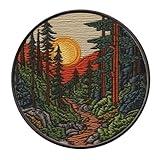 Sun Mountain Patch 3" Iron-on Sublimated Applique for Clothing Vest Jacket, Nature Badge, Plants Wildlife, Hiking Trail, Sew-on Decorative Craft, Wild Animal Forest National Park Camping Fishing S2