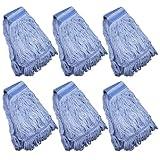 Mop Head Replacement Commercial Heavy Duty String Blue Wet Mop Heads for 3 Typs Commercial Mop Handle(6,Medium,Weight 16oz)