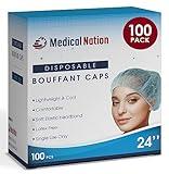 MEDICAL NATION 24" Disposable Bouffant Caps Hair Net | 100 Pack, Blue | Non-Woven, Non-Pleated Hairnets for Food Service, Labs, Medical, Work, Tattoo, Cooking | Blue, Size 24"