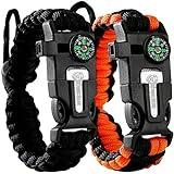 Atomic Bear Paracord Bracelet (2 Pack) - Adjustable - Fire Starter - Loud Whistle - Perfect for Hiking, Camping, Fishing and Hunting - Black & Black+Orange