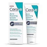 CeraVe Acne Foaming Cream Cleanser, 4% Benzoyl Peroxide Face Wash With Hyaluronic Acid, Niacinamide & Ceramides, Gentle Daily Acne Treatment For Face, Acne Skin Care That Helps Clear & Prevent Acne