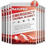 Rasupro 9 Pack Emergency Blankets, Outdoor Survival Emergency Insulated Gear, Mylar Thermal Space Insulated Blanket, Perfect for Camping, Hiking, Running, Marathon, Wilderness Rescue or First Aid