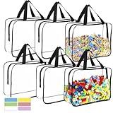 6 Packs Large Toy Storage Bags with Labels, Reusable Clear PVC Board Game Storage, Travel Waterproof Organizer Bags with Zipper for Building Blocks, Puzzle, Kids Books