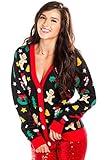 Tipsy Elves Classic Cute Cardigan Ugly Christmas Sweaters for Women with Fun Patterns and Animals - Women's Colorful Black Cookie Cutter Christmas Cardigan Size Large