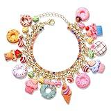 HSWE Donut Bracelet for Women Novelty Colorful Crystal Beads Sweet Dessert Donut Cake Charms Bracelets Funny Cute Food Friendship Bangle Bracelets Holiday Birthday Party Wrist Jewelry Gift