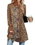 Zeagoo Boho Tops For Women's Round Neck 3/4 Sleeve Loose Fit Casual Blouse For Spring Summer Fashion Tunic Tops