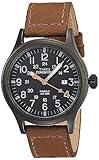 Timex Men's Expedition Scout 40mm Watch – Black Case Black Dial with Brown Leather Strap