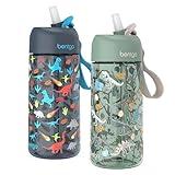 Bentgo Kids Water Bottle 2-Pack - Leak-Proof, Durable Tritan, BPA-Free 15 oz. Cup for Kids/Toddlers Ages 3+, Safe Sip Spout, & Dishwasher Safe for School/Sports/Daycare/Camp (Dinosaur/Dino Fossils)