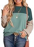 Eytino Women Plus Size Long Sleeve Color Block Crewneck Sweatshirts Casual Comfy Fall Fashion Outfits Clothes,5X Dark Green