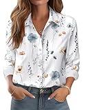 Zeagoo Womens Blouses White Long Sleeve Floral Button Down Shirts Spring Outfit Flower Pattern Business Casual Top