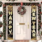 Labeol Happy New Year Banner, 72 x 12 Inch Large New Year Front Door Porch Sign Hanging Banner Decorations New Years Eve Party Supplies 2025, Happy New Year Decorations for Outdoor Indoor Home Wall