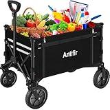 Antifir Collapsible Wagon Carts,Folding Wagon Cart with All Terrain Wheels,Heavy Duty Garden Carts with Adjustable Handle,Outdoor Utility Wagon for Camping Shopping Sports Fishing (Black)