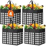 WOWBOX Reusable Grocery Bags,4-Pack, Foldable Reusable Shopping Tote Bags bulk with Reinforced Handles,Large Storage Bags with Water Resistant Coating for Groceries,Multipurpose,Black-White
