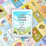 Christian Biblical Affirmation Cards for Kids, 52 Affirmations with Bible Verse on Back, Scripture Memory Cards, Bible Study, Encouragement Gift for Boys and Girls