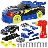 Coogam Take Apart Racing Car with Electric Screwdriver Tool, Fine Motor Skill Toy Car Construction Set STEM Building Learning Game with Light and Sound Gifts for Year Old Boys and Girls