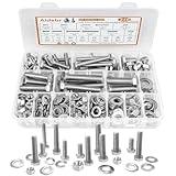 Stainless Steel Hex Head Nuts and Bolts Assortment Kit, 246PCS Bolt Assortment Kit 1/4-20, 5/16-18,3/8-16 Assorted Nuts Bolts and Flat & Spring Lock Washer Assortment with Storage Case