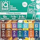 IQBAR Brain and Body Plant Protein Bars - 7 Bar Sampler Pack - Low Carb, High Fiber, Gluten Free, Healthy Vegan Snacks - Low Sugar Keto Energy Bars