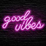 Olekki Pink Good Vibes Neon Sign - Neon Lights for Bedroom, LED Neon Signs for Wall Decor (16.1 x 8.3 inch)