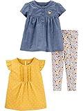 Simple Joys by Carter's Baby Girls' 3-Piece Playwear Set, Denim/Mustard Yellow/White Floral, 18 Months