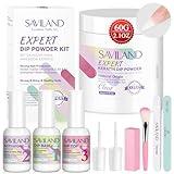 SAVILAND Clear Dip Powder Nail Kit Starter: 60g 2.1oz Dip Powder for Nails with Dipping Powder Liquid Set Dip Base Activator and Top Coat Professional Dip Nail Kit Repair for French Manicure Nail Art