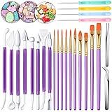 24 Pieces Cookie Decorating Tool Set Fondant Cake Decorating Tool Set Include Decoration Brushes Sugar Stir Needle Fondant Modeling Tool Elbow and Straight Tweezer for Cookie Cake Decoration (Purple)