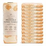 EcoPledge Reusable Paper Towels Washable Roll - Thick 12-pc Two Layered Ultra Absorbent Paperless Certified Organic Cotton Towels - Large Cloth Kitchen Paper Towel with Hanging Loop