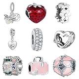 Acrobious 9PCS European Charms Beads Pendant For Bracelet, Charms DIY Bracelets Necklace Jewellery Gift for Birthday Valentine's Day Party Christmas Mother's Day Heart Butterfly Flower