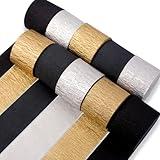 PartyWoo Crepe Paper Streamers 10 Rolls 820ft, Pack of Crepe Paper in Black Gold Silver Color, Black and Gold Streamers, Crepe Paper for Birthday Decorations, Party Decorations (1.8 in x 82 Ft/Roll)