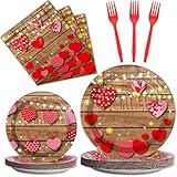 chiazllta 96 Pcs Valentine's Day Party Paper Plate and Napkins Valentine Party Heart Disposable Tableware Paper Dinnerware Valentines Party Decorations for Party Favors 24 Guests