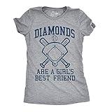 Womens Diamonds are A Girls Best Friend Tshirt Funny Cute Baseball for Ladies Funny Womens T Shirts Funny Baseball T Shirt Women's Novelty T Shirts Light Grey S