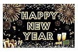 Happy New Year Banner for 2025 Party Decoration, Blackgold New Year Eve Banner Photo Backdrop Party Supplies (HAPPY NEW YEAR)