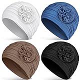 JenPen 4 Pcs Cotton Beanie Turban Headwear for Women Soft Cancer Chemo Head Scarf Hats Elastic Covers Wraps for Women's Hair(Classic Colors)