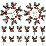 YGbridge Christmas Floral Picks, 30Pcs Pine Cone Holly Berry Stems for Crafts, Artificial Christmas Picks and Sprays, Red Berry Branches Greenery for Christmas Home Decor, Garland, Wreath (30)