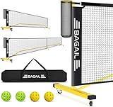 BAGAIL Portable Pickleball Net Set with Wheels, 22 FT Regulation Size & 11 FT Half Court Size 2-in-1 Pickle Ball Net with Ball Collector, Carry Bag, 4 Pickle Balls, Easy Setup - Yellow