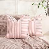 CARRIE HOME Red Linen Pillow Covers 22x22 Set of 2 Christmas Red Striped Outdoor Boho Throw Pillows 22 x 22 Fall and Winter Christmas Holiday Home Decor for Living Room Couch and Porch