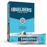 CLIF Builders - Cookies 'n Cream Flavor - Plant Based Protein Bars - Gluten Free - Non-GMO - Low Glycemic - 20g Protein - 2.4 oz. (12 Count)