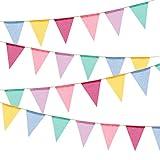 60 Flags Imitated Burlap Pennant Banner - Multicolor Fabric Triangle Rainbow Flag Bunting for Party and Festival Classroom Hanging Decoration