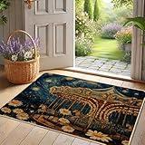 Vintage Carousel Doormat, Golden Horse Carousel Door Mat for Outdoor & Indoor Entrance Rustic Decor, Rubber Waterproof Non-Slip Dirt Resistant Front Doormat, Easy Clean 29x17 Inch