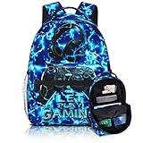 Nebrpio Gaming Boys School Backpack Elementary Middle Video Game Lightning Backpack For Kids Game Bookbag Daypack Travel Back Pack Ages 6-18