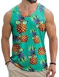 Babioboa Men Tropical Tank Tops Novelty 3D Graphic Beach Tops Breathable Sleeveless Tshirt Aloha Tee Summer(Pineapple,L)